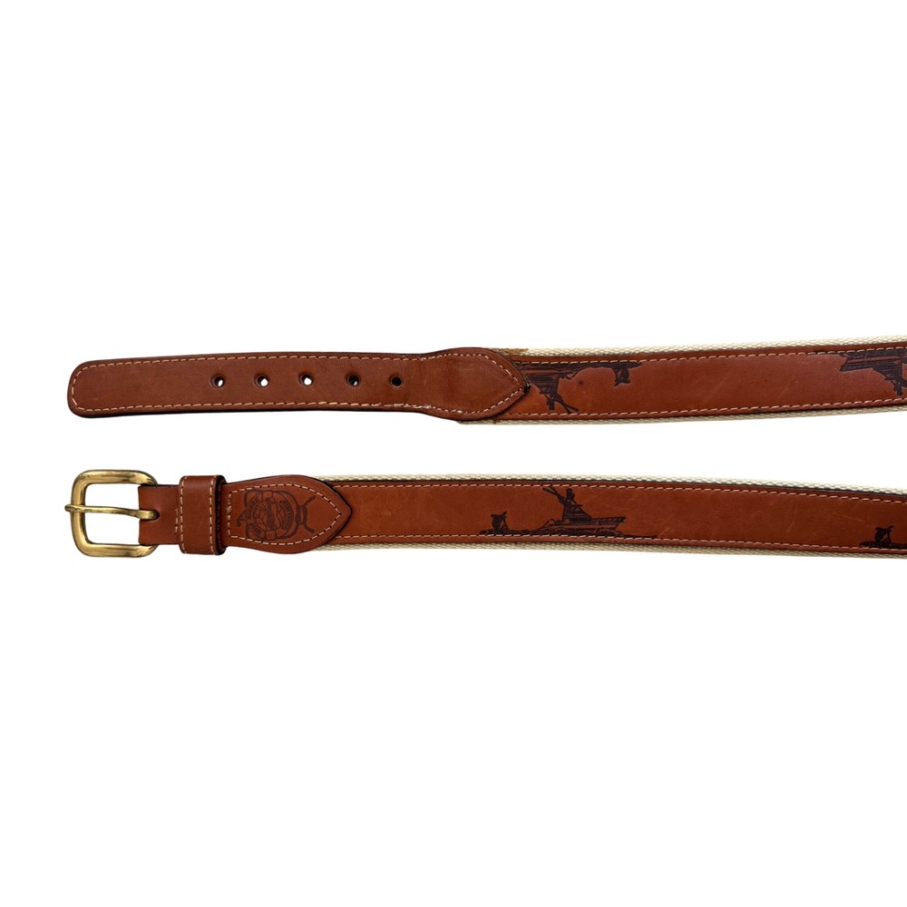 Vintage Brown Leather Canvas Fishing Boat Nautical Surcingle Belt Brass Size 44